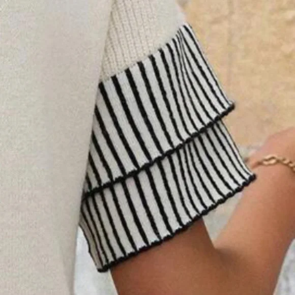 Plus Classic Striped Loose Fit Layered Sleeve Blouse